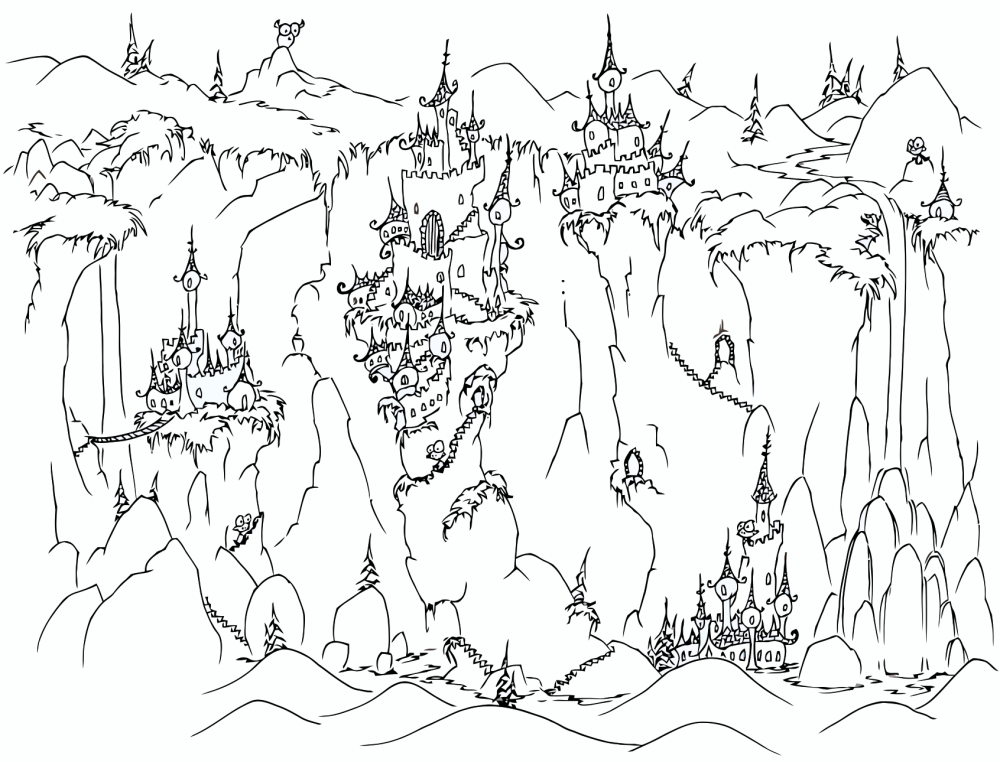 1000x762 Coloring Page Spooky Castles On Cliffs
