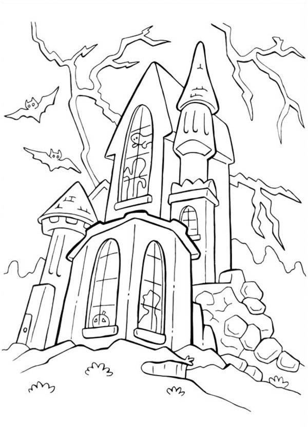 600x840 Halloween Haunted Castle Coloring Page