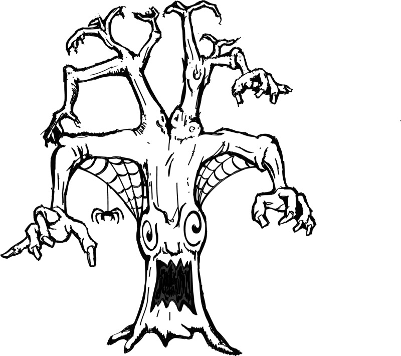 800x710 Printable Coloring Page Of A Scary Tree With Spider Web Coloring