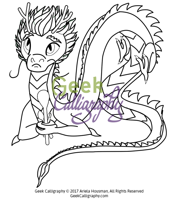600x687 Spoon Dragon Coloring Page Geek Calligraphy