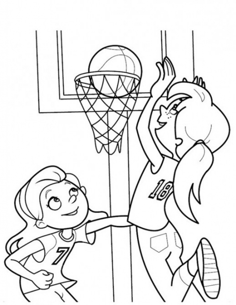 790x1024 Girls Playing Basketball Coloring Page Sports Pages