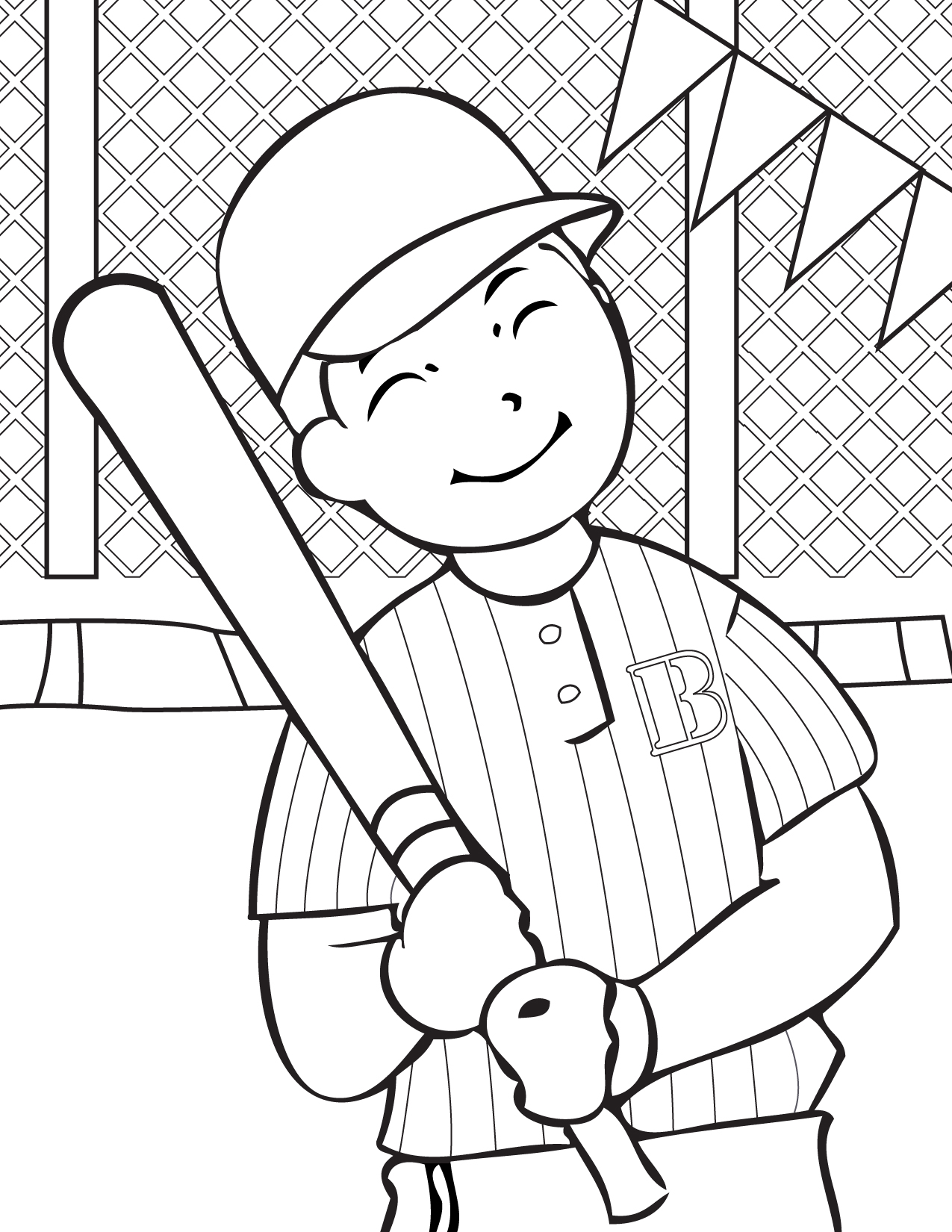 1275x1650 Cute Baseball Player Free Coloring Page Kids, Sports Coloring Pages