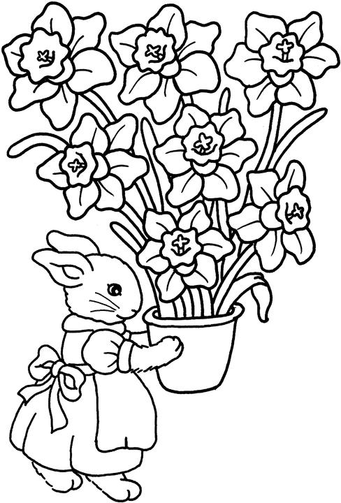 488x720 Spring Easter Flower Coloring Pages With Bunny Flower Coloring