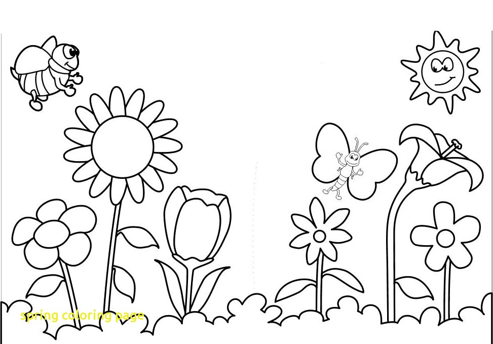 973x679 Spring Coloring Page With Spring Flowers Coloring Pages Printable