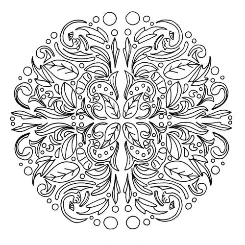 500x500 Swirling Leaves Relaxing Mandala Adult Coloring Page