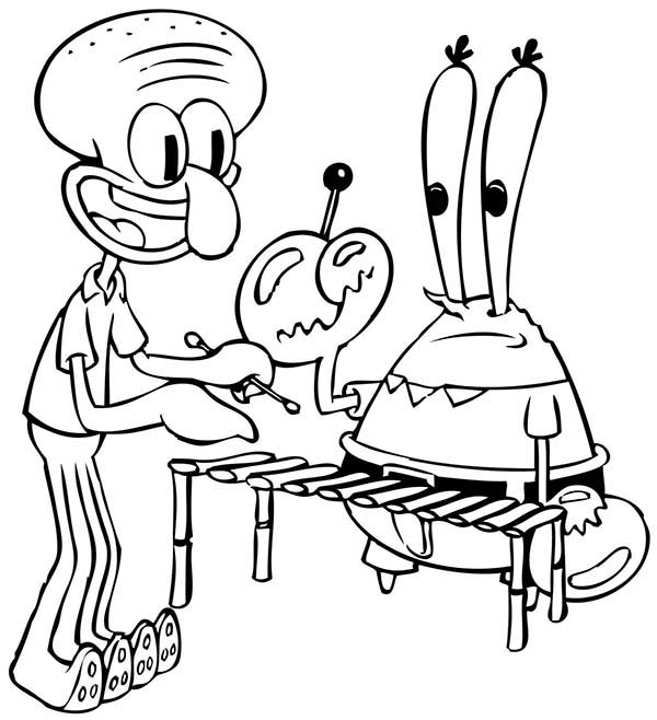600x658 Squidward And Mr Krabs Coloring Page