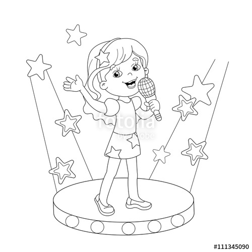 500x500 Coloring Page Outline Of Girl Singing A Song On Stage Stock Image