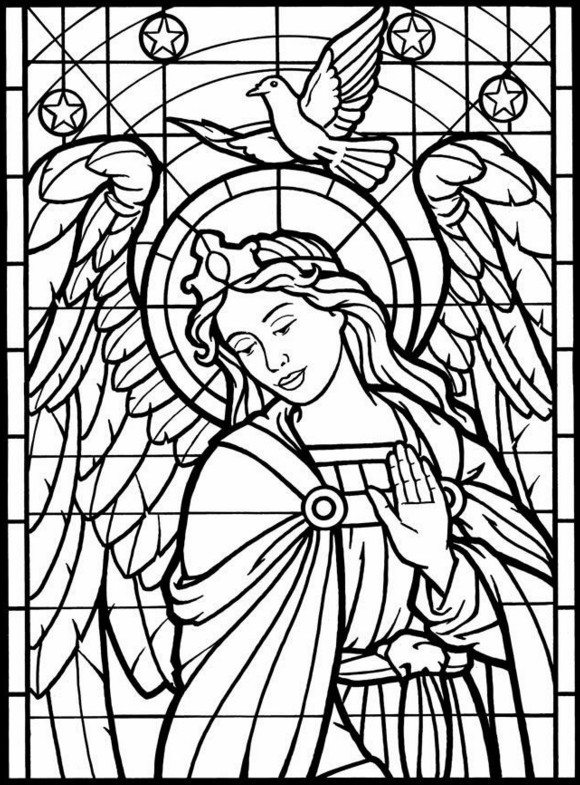 580x785 Stained Glass Cross Coloring Pages