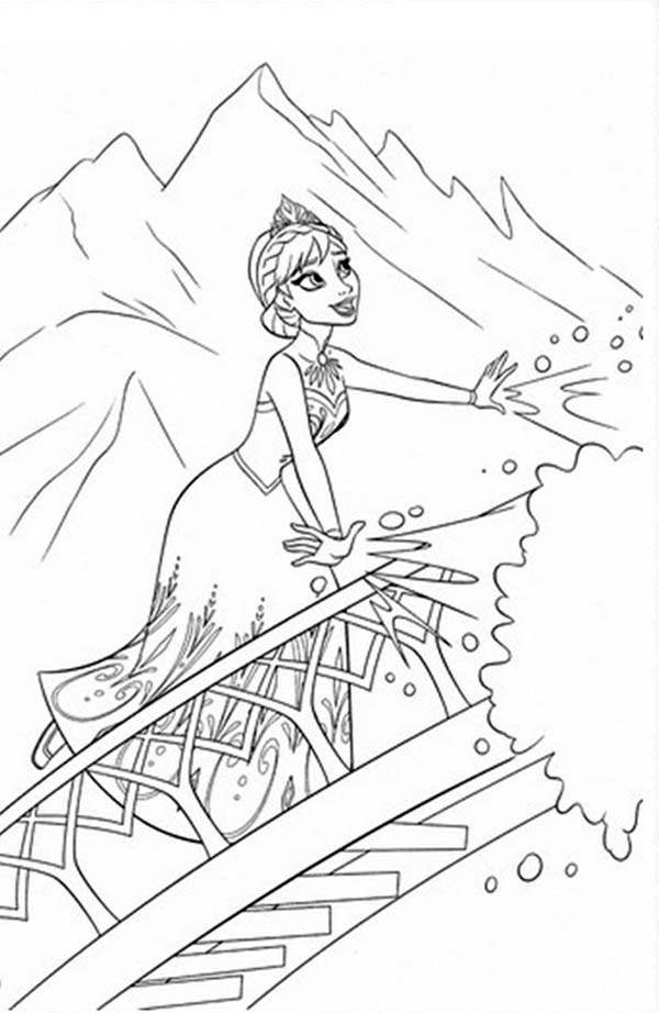 600x922 Elsa Making Snow Using Her Magic Power Coloring Page