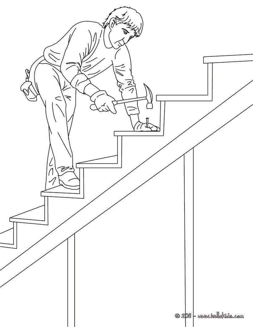 820x1060 Color This Carpenter On Wood Stairs Coloring Page. Amazing Way