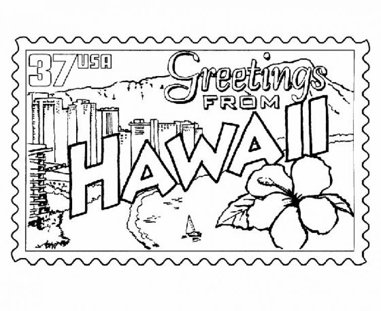 755x617 Hawaiian Stamp Printable Coloring Page Fun Pages Within Decor 13