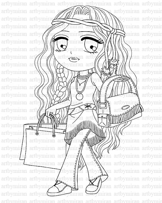 570x713 Hippy Girl Digital Stamp Coloring Page Digi Stamp Printable