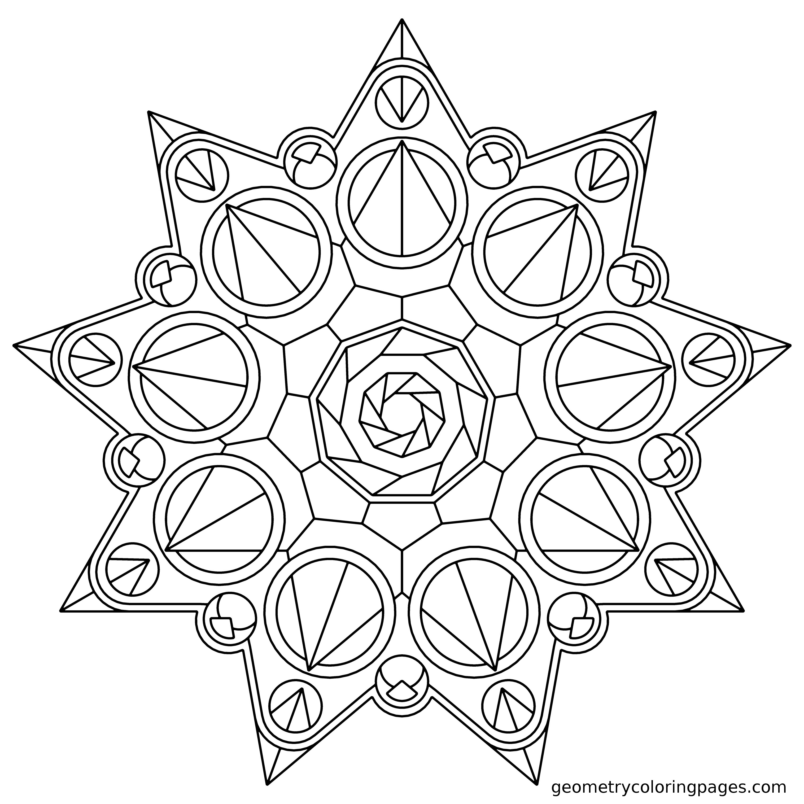 3400x3400 Mandala Coloring Page, Crown Star