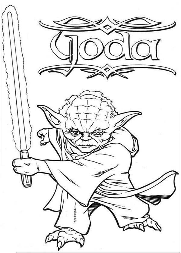 600x840 Master Yoda Swing Light Saber In Star Wars Coloring Page