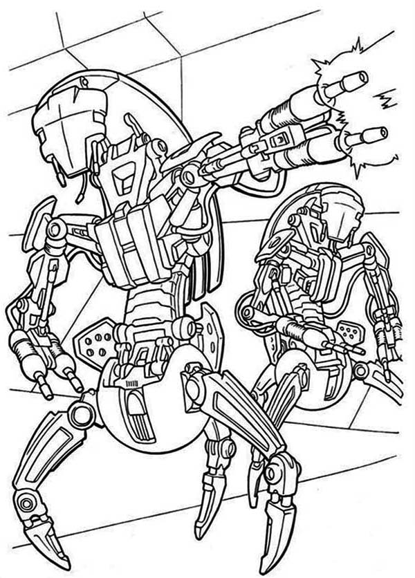 600x836 Droidekas Shooting Laser Gun In Star Wars Coloring Page
