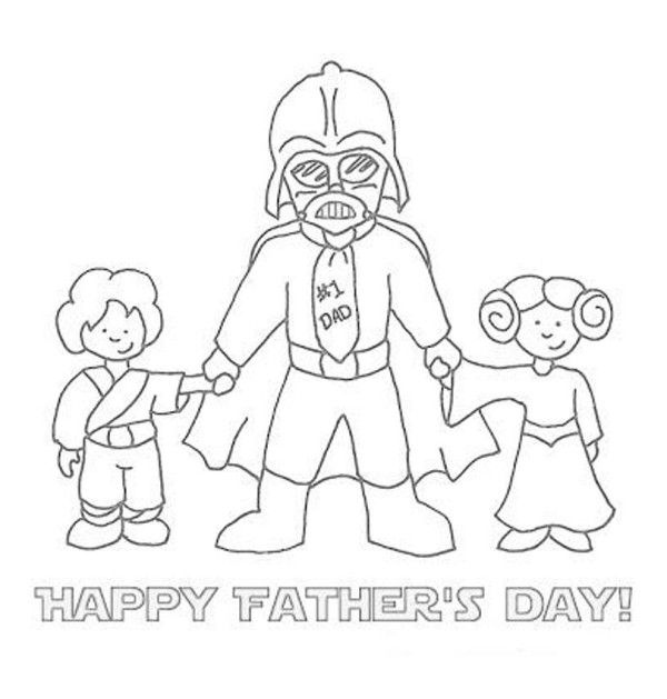 600x629 Star Wars Theme Father Day Card Coloring Pages Fathers Day