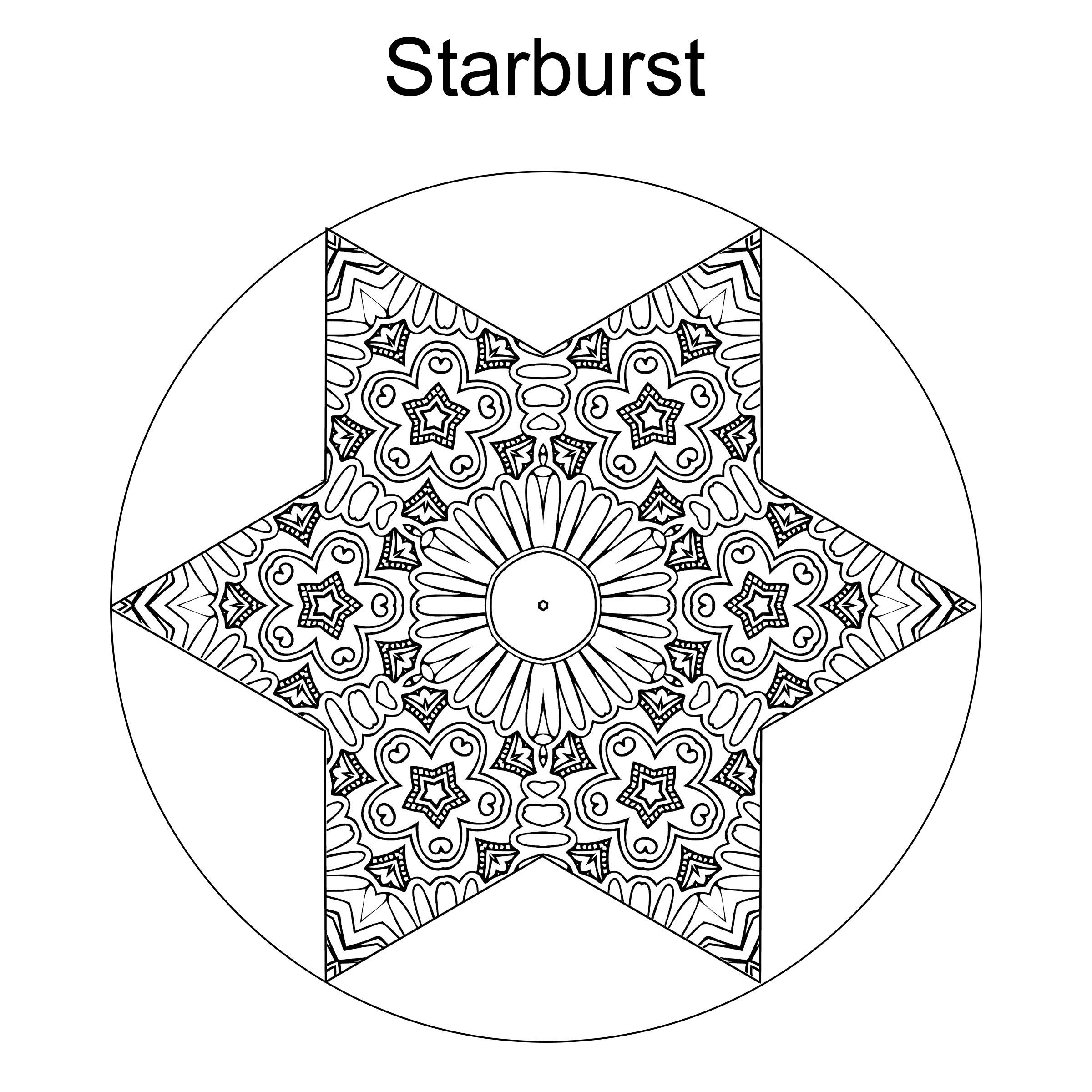 2400x2400 Mandala Coloring Page Starburst Coloring Pattern Mindfulness