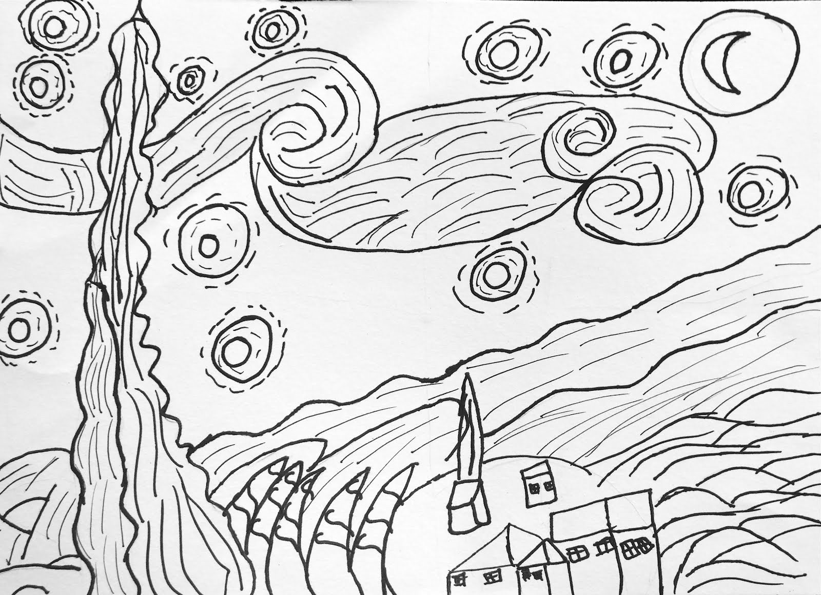 1600x1160 Starry Night Coloring Page 313393 Simple Colouring