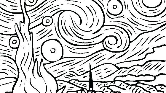 560x315 Starry Night Coloring Page Van Starry Night Colouring Page
