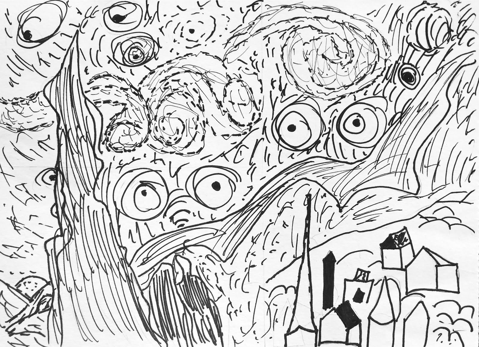 1600x1159 Starry Night Colouring Page
