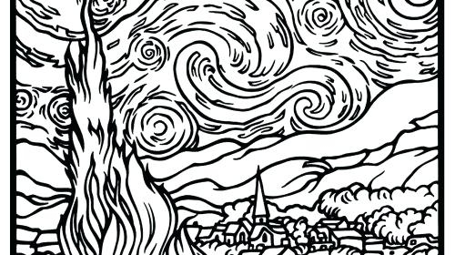 500x280 Van Gogh Starry Night Coloring Page Starry Night Coloring Page