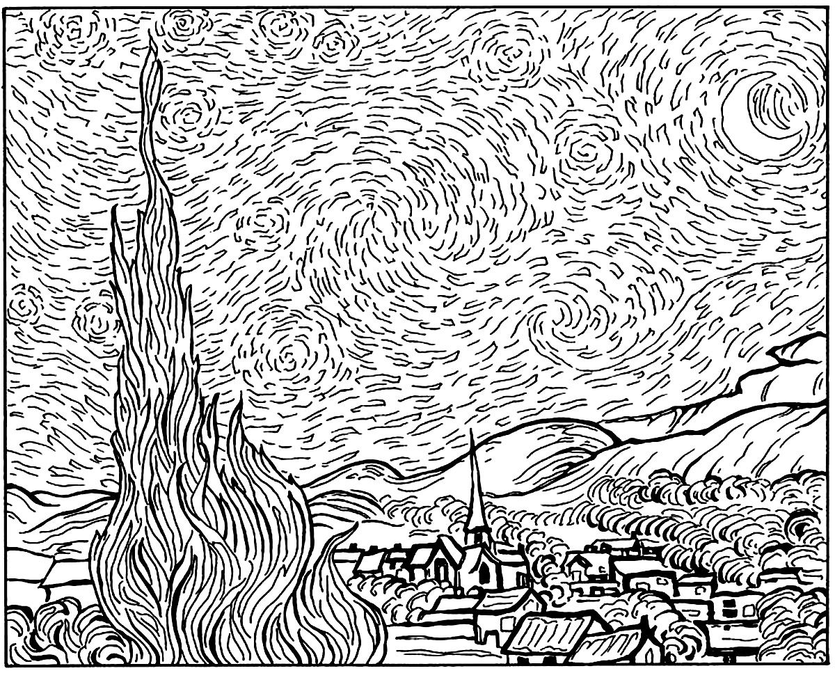 1200x967 Coloring Adult Van Gogh Starry Night Starry Night Coloring Page