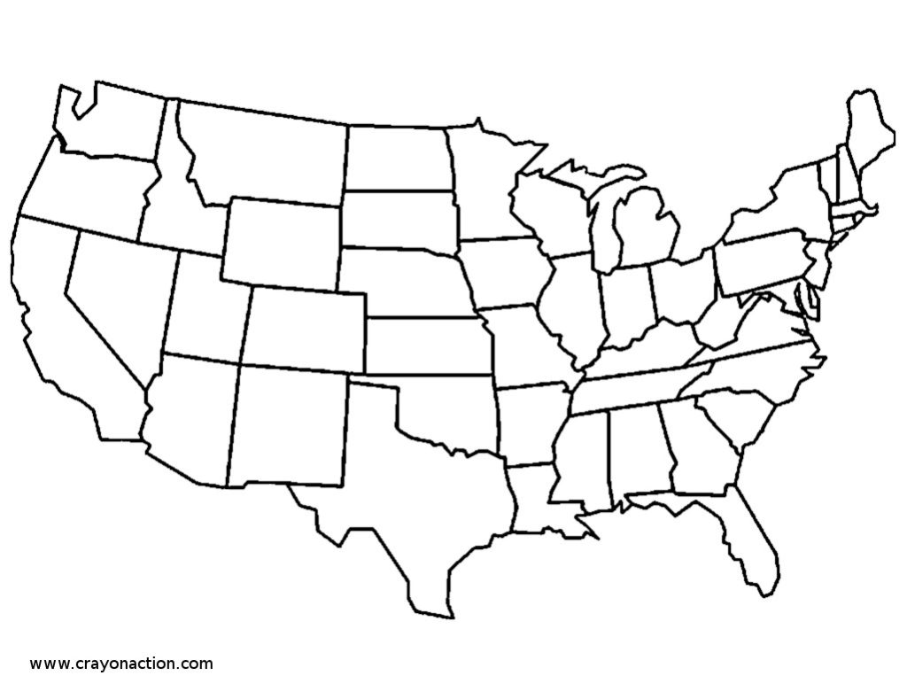 1024x789 United State Map Coloring Page Continental States Crayon Action