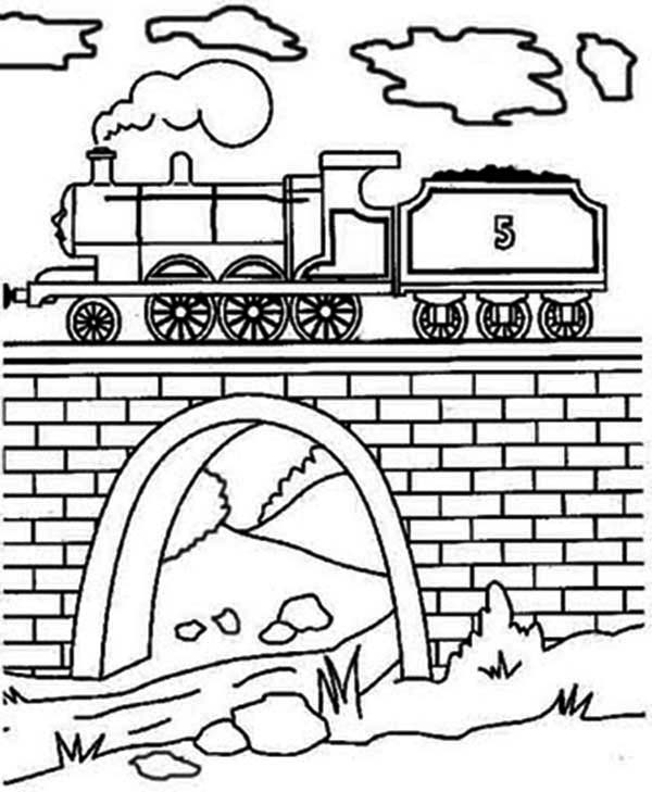 600x729 Steam Train Over The Bridge Coloring Page