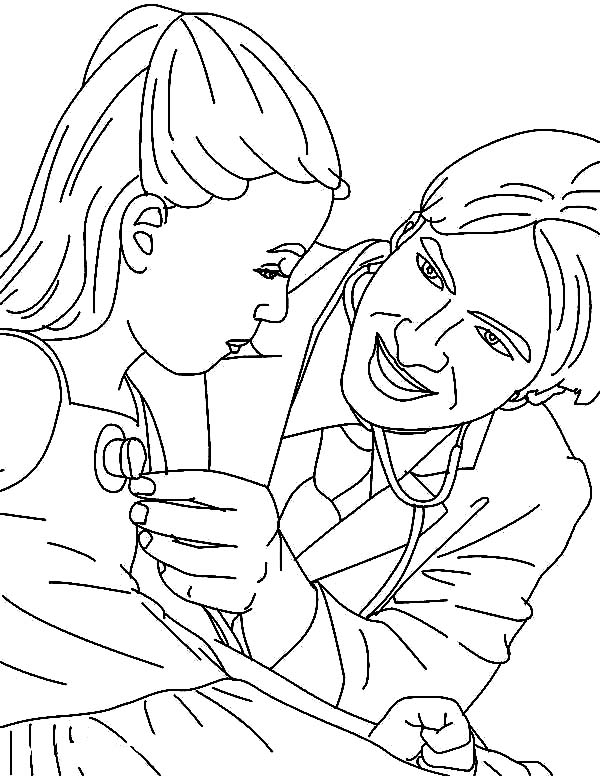 600x776 Doctor Doing Check Up With Stethoscope Coloring Page Coloring Sun