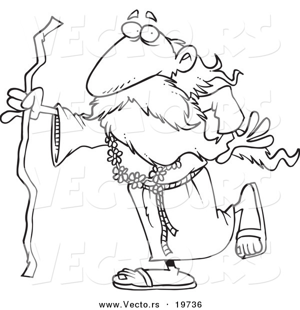 600x620 Vector Of A Cartoon Druid Man Carrying A Stick