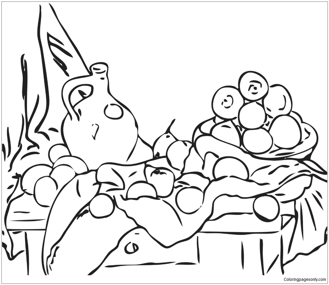 1113x964 Still Life With Jug And Drapery By Paul Cezanne Coloring Page