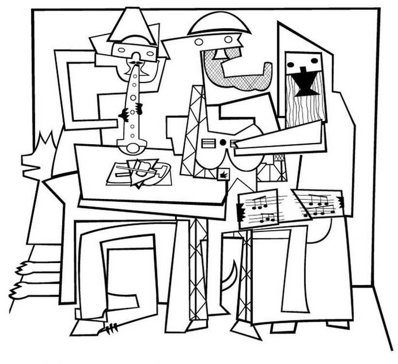 821x750 Adult Coloring Page Picasso Three Musicians 5