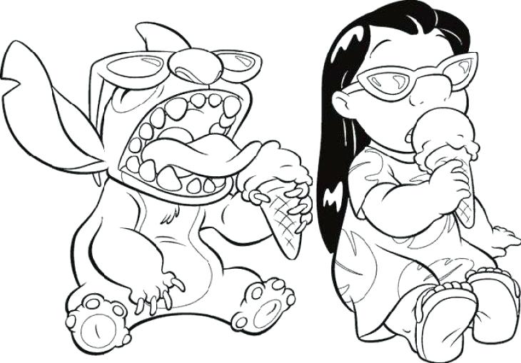 730x509 Color Pages Stich Lilo And Stitch Eating Ice Cream Coloring Page