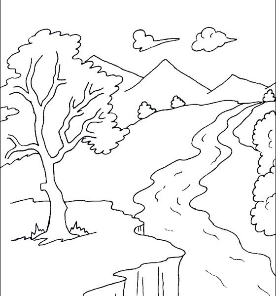 560x600 River Coloring Pages Printable Drawn River Colouring Page Pencil