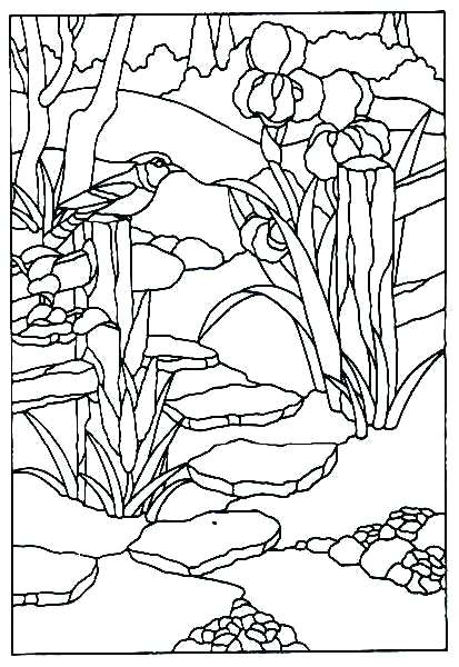 413x600 Stunning Stained Glass Coloring Page Stained Glass Flower Bird