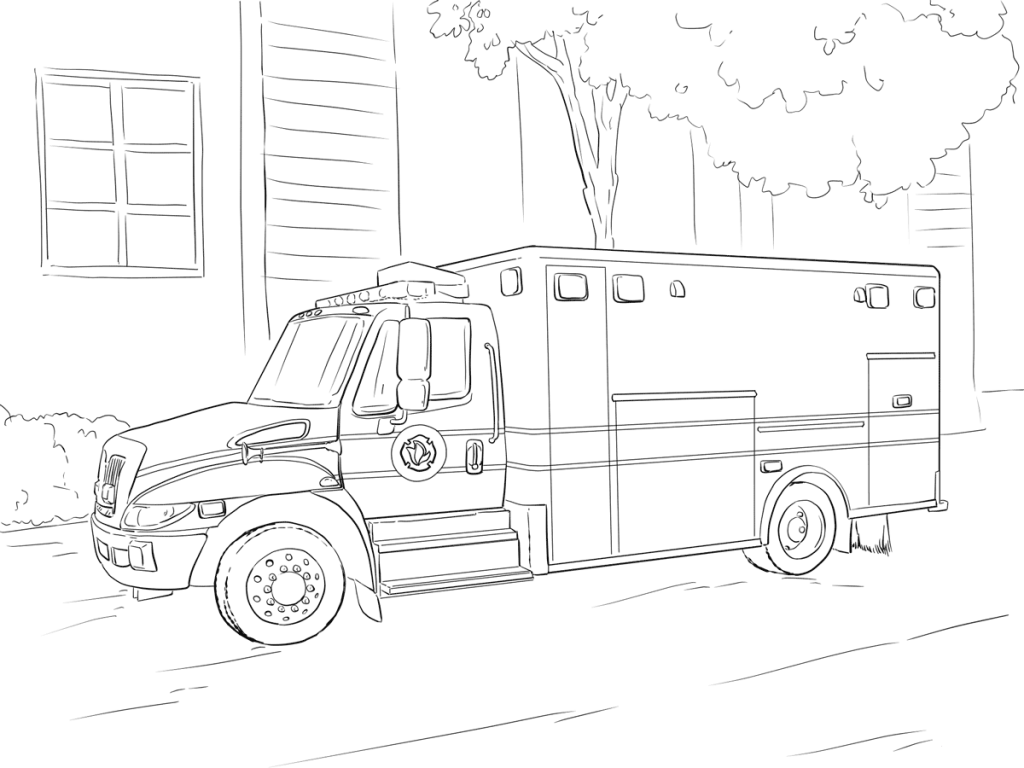 1024x768 Emergency Hospital Car Coloring Page