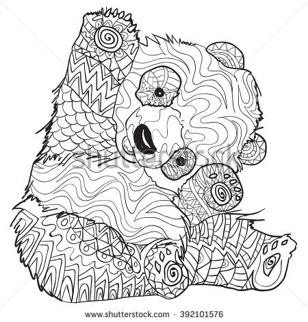 450x470 Hand Drawn Coloring Pages With Panda, Illustration For Adult Anti