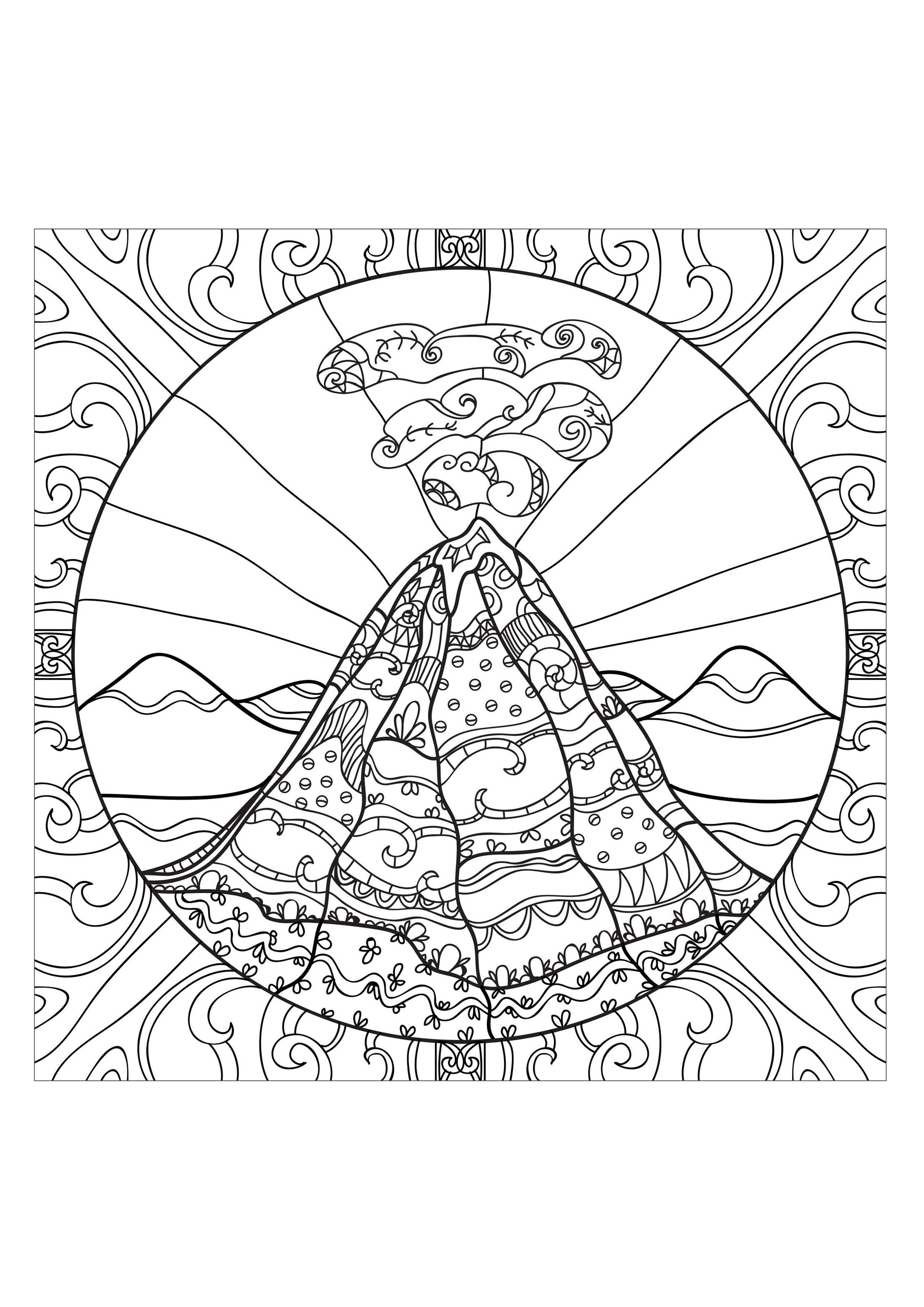 2480x3508 Volcano 2 Zen And Anti Stress Coloring Pages For Adults Justcolor