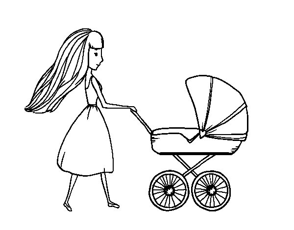 600x470 Mom With Baby In Stroller Coloring Page, Coloring Pages Further