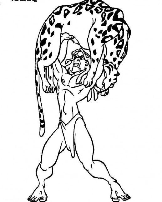 518x645 Tarzan The Strong Jungle Man Lifting Sabor His Rival Coloring
