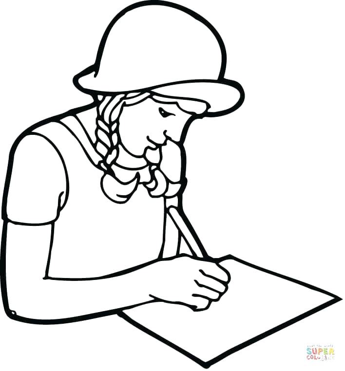 708x762 Teacher And Student Coloring Pages A Girl Student Writing On Paper
