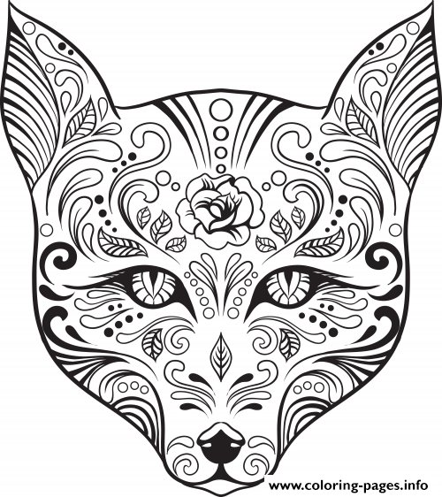 500x562 Advanced Cat Sugar Skull Coloring Pages Coloring Pages Printable