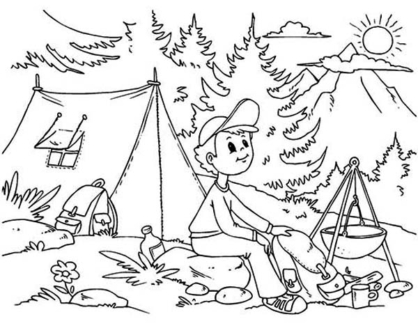 600x471 Summer Camp Coloring Pages A Boy Sitting At Summer Camp Coloring