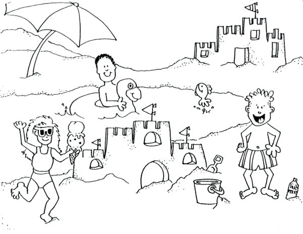 600x463 Vacation Coloring Pages Beach Vacation Building Sand Castle On