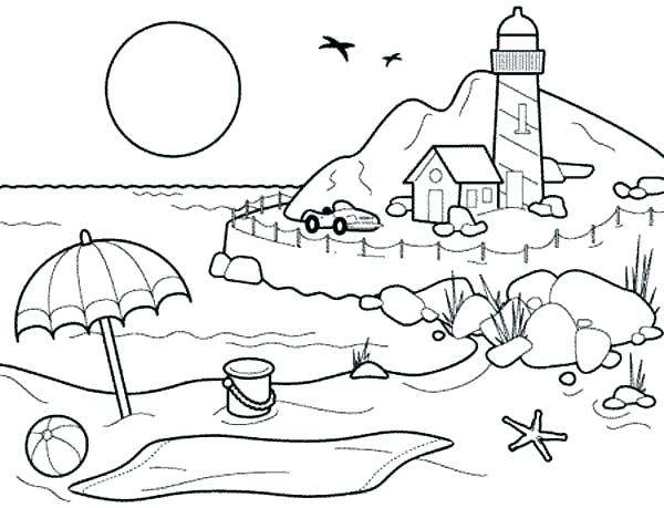 600x459 Coloring Pages For Summer Beach Color Pages Landscapes Beach