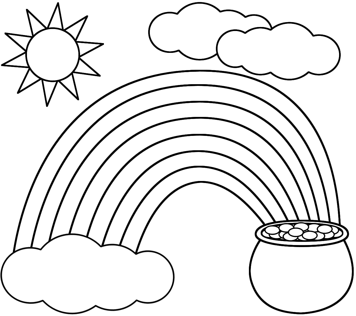 1240x1100 Rainbow, Pot Of Gold, Sun, And Clouds