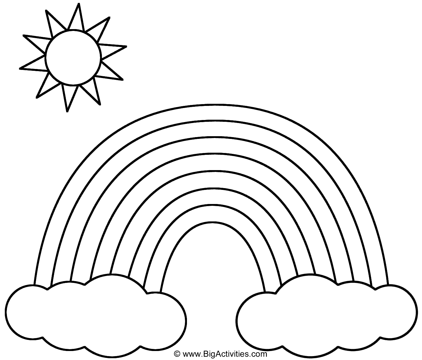 1404x1200 Rainbow With Clouds And Sun Coloring Page Nature Rainbow Coloring