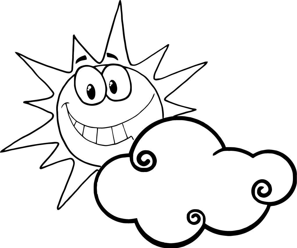 1021x855 Smiling Sun Behind The Cloud Coloring Sheet