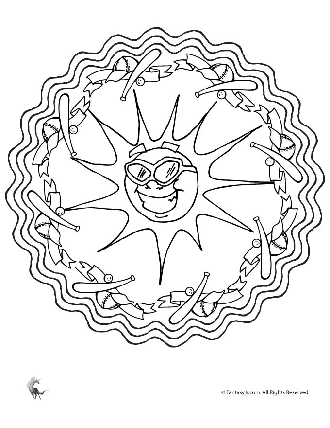 680x880 Summer Baseball Sun Mandala Coloring Page Woo! Jr. Kids Activities
