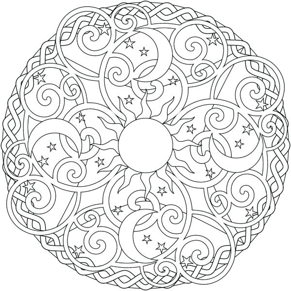 600x600 Moon Coloring Pages For Adults The Sun And The Moon Mandala Cute